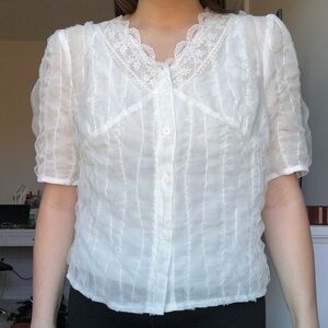 NWOT Sheer Frilled Mesh Blouse
